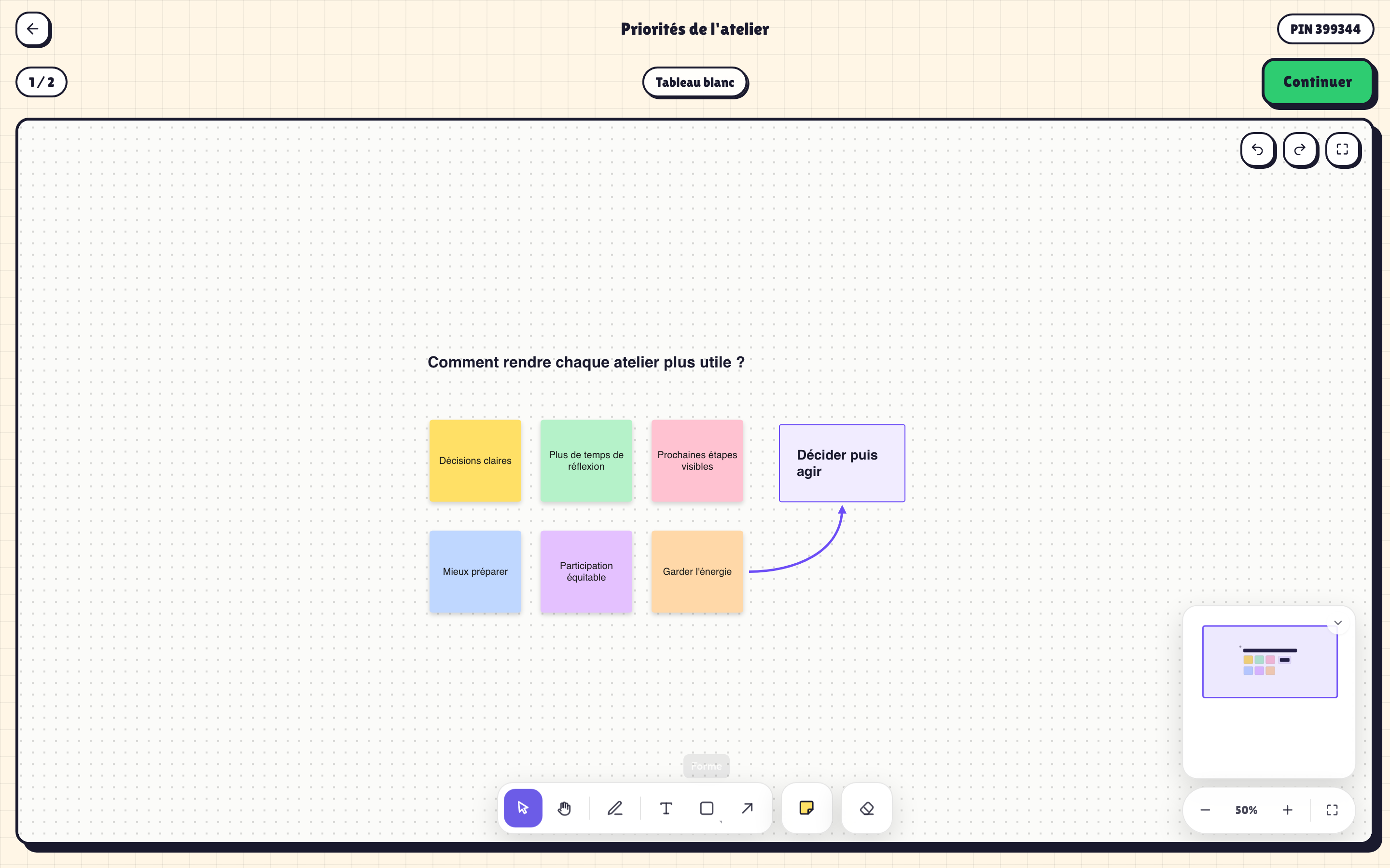 Tableau blanc Pomlet utilisé dans une session interactive en direct