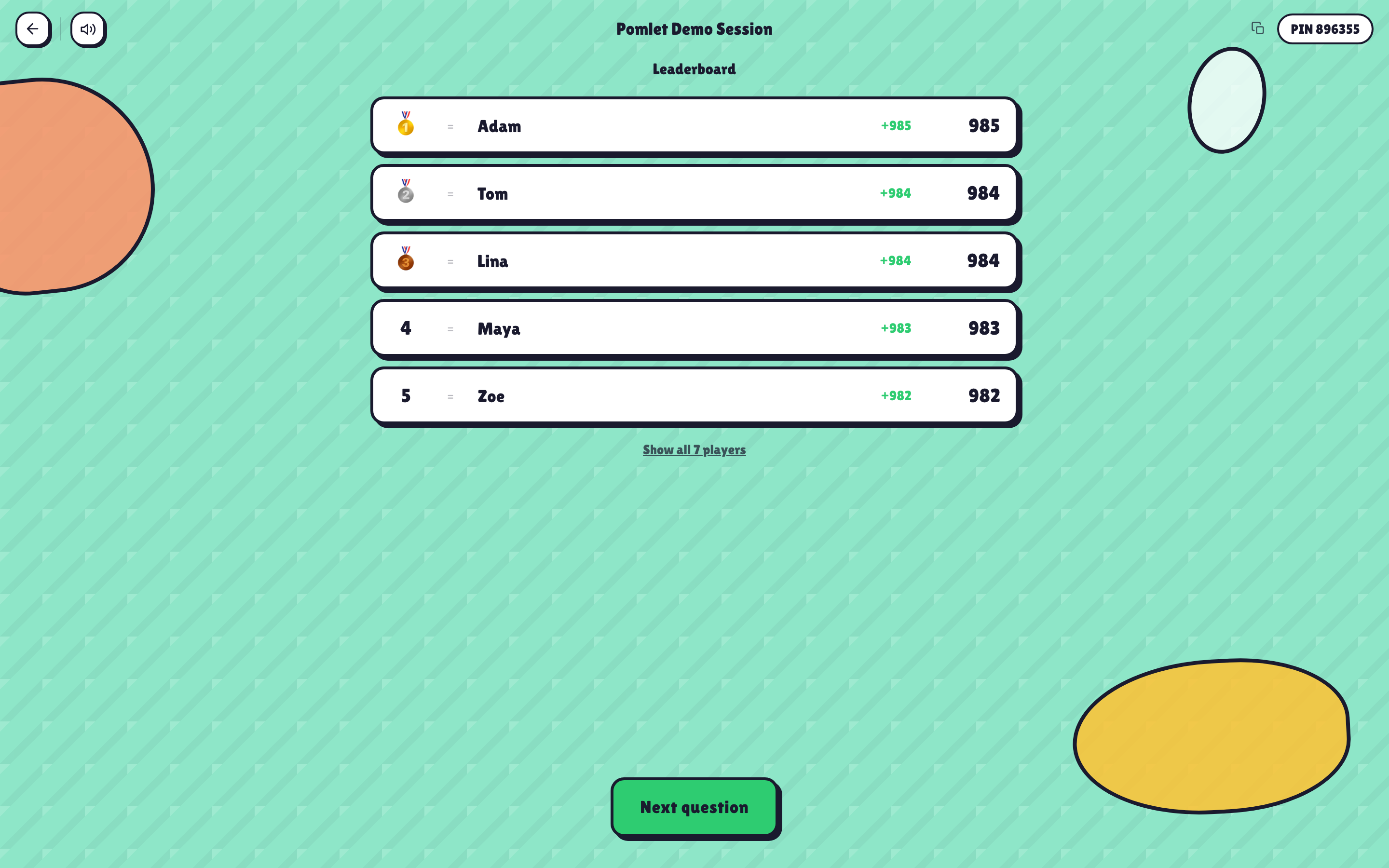 Pomlet live leaderboard on a big screen during an event